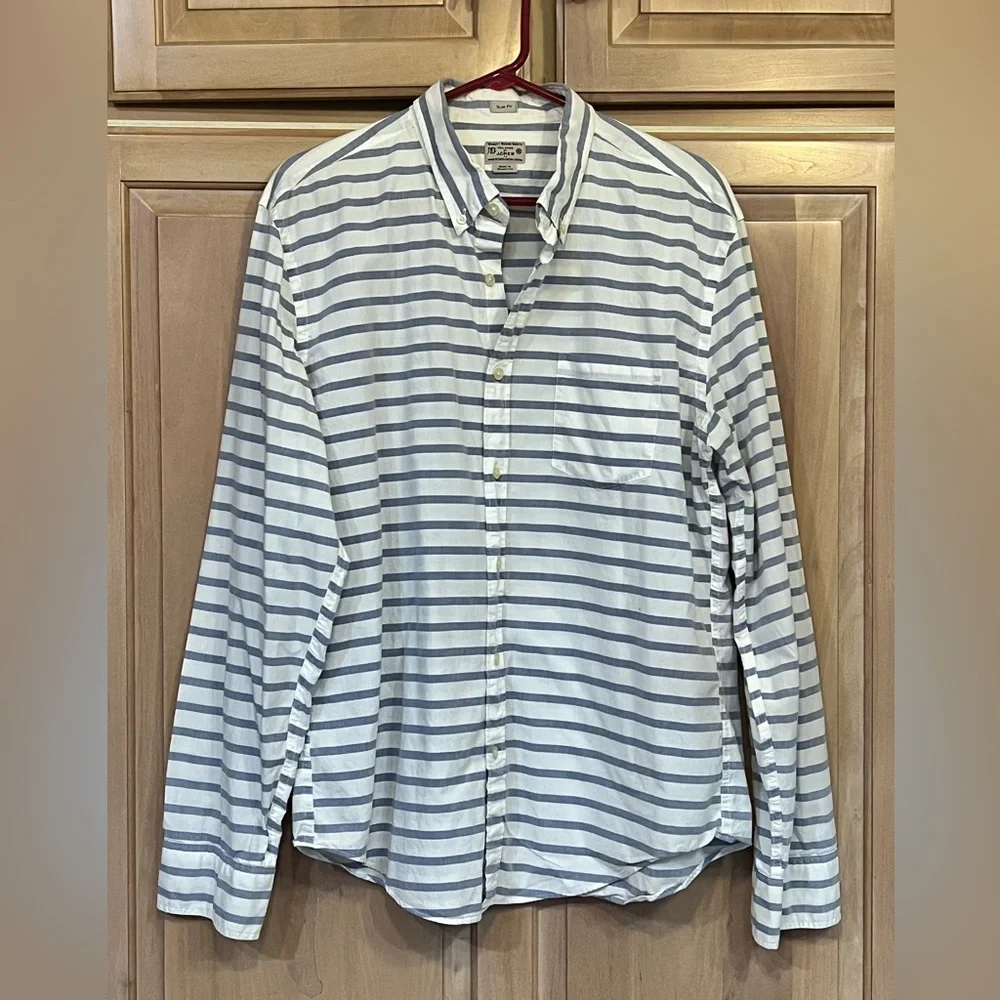 J.Crew Slim Men's Blue & White Button Down Long Sleeve Stripe Slim Fit Size XL